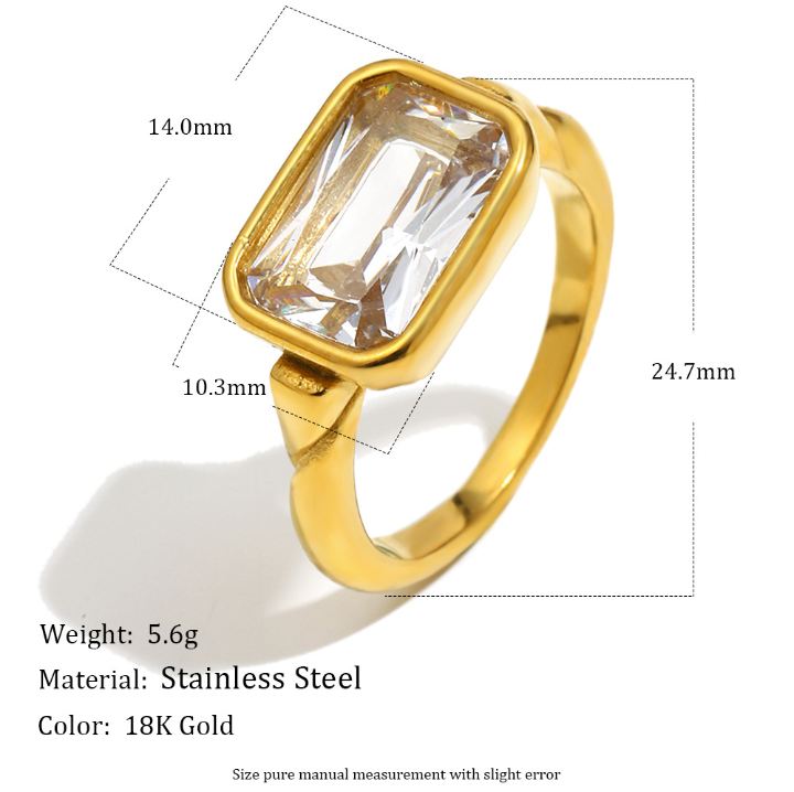Rectangular Crystal Stainless Steel Fashion Ring (Gold & Silver) - Image 5