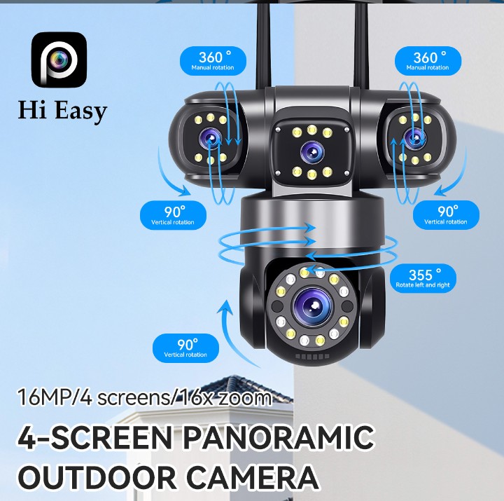 Hi Easy 4-Screen Panoramic Outdoor Security Camera (16MP WiFi Smart Surveillance Camera)