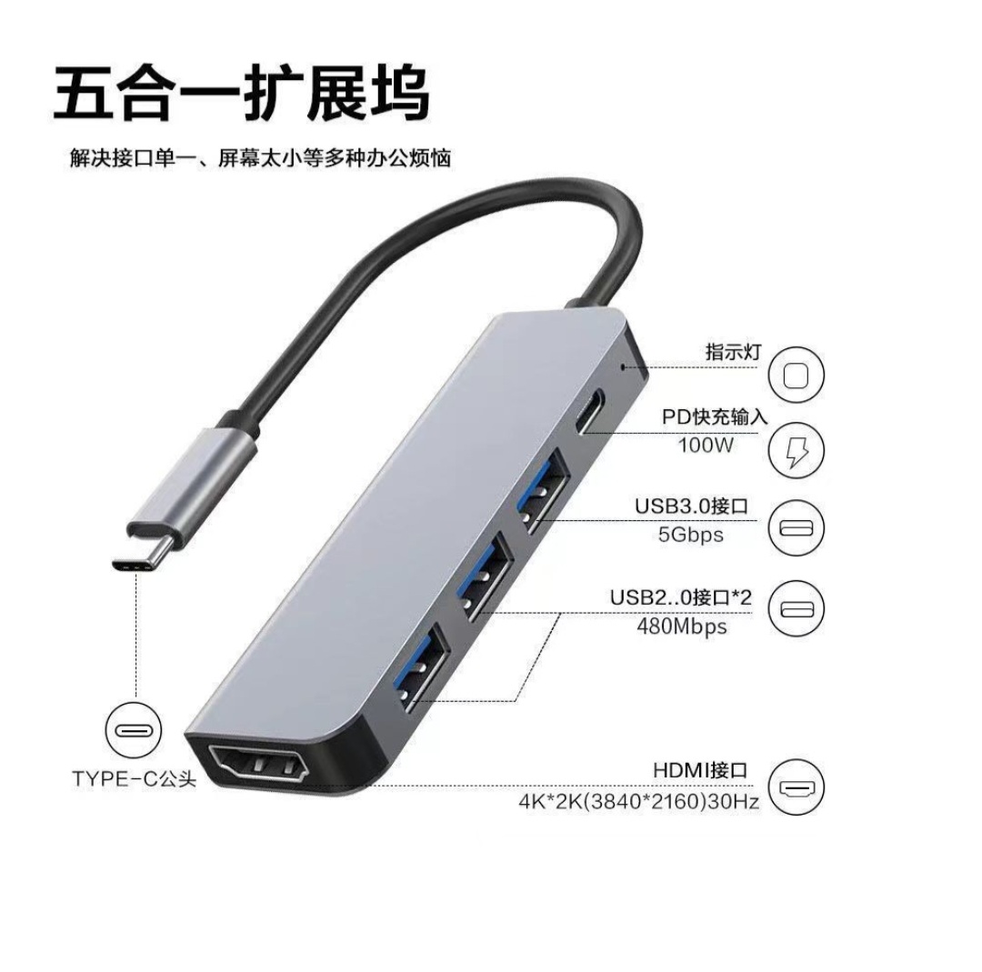 5-in-1 USB-C Multiport Hub Adapter with 4K HDMI & 100W PD Charging - Image 3