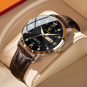 Luxury Men's Leather Strap Quartz Wristwatch