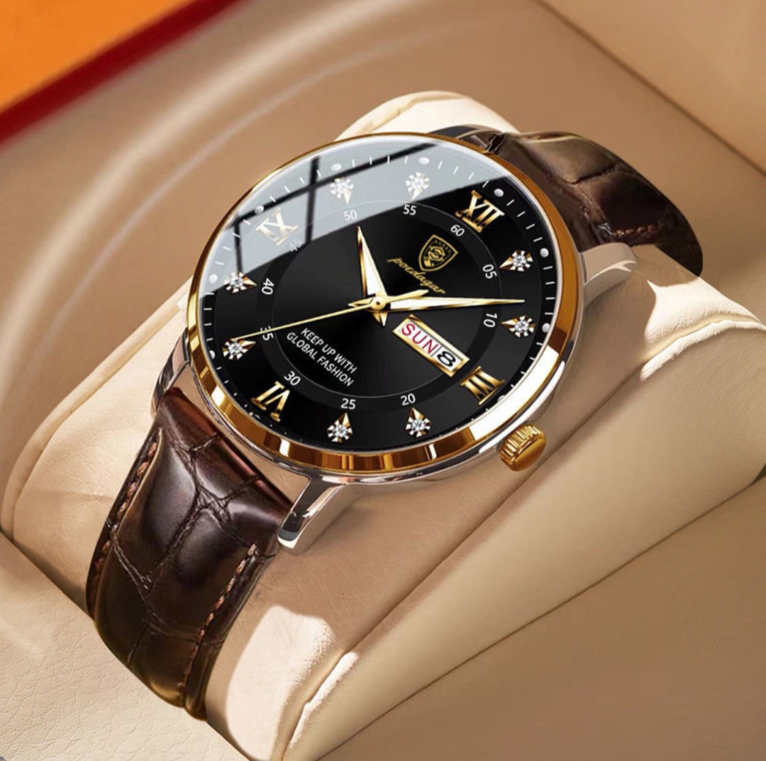 Luxury Men's Leather Strap Quartz Wristwatch - Image 2