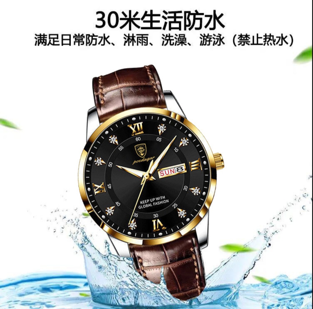 Luxury Men's Leather Strap Quartz Wristwatch - Image 7