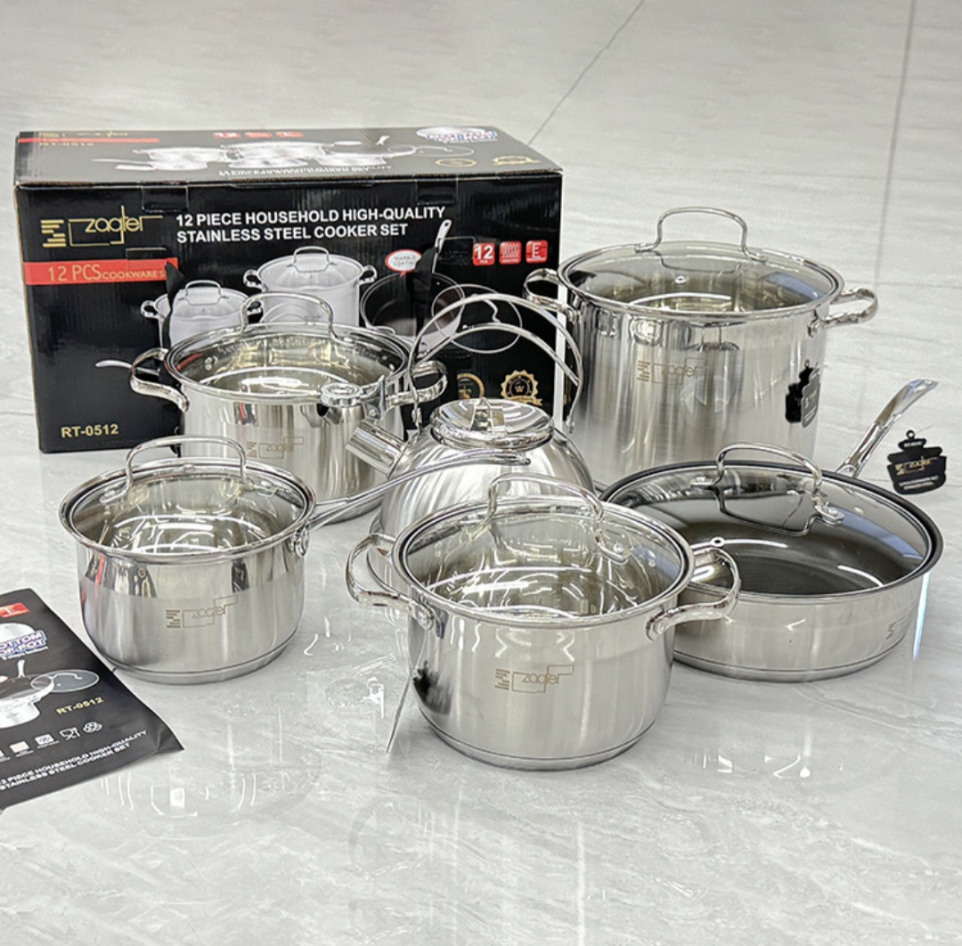 Zaoger 12-Piece Premium Stainless Steel Cookware Set with Glass Lids & Tea Kettle - Image 6