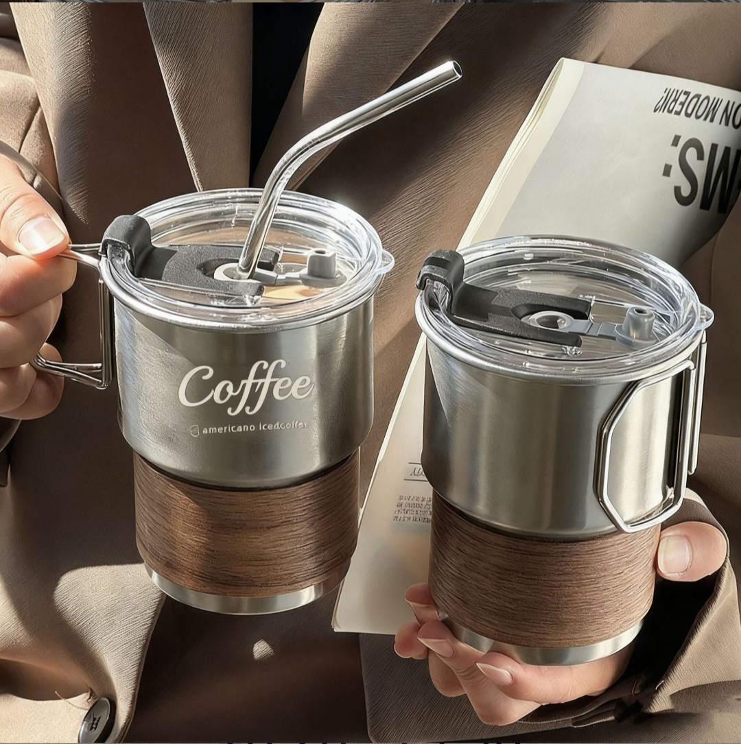 Premium Stainless Steel Insulated Coffee Mug with Lid & Reusable Metal Straw - Image 4