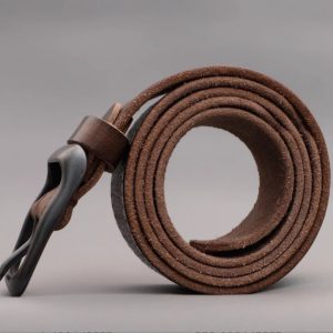 Classic Vintage Brown Genuine Leather Belt with Matte Black Buckle