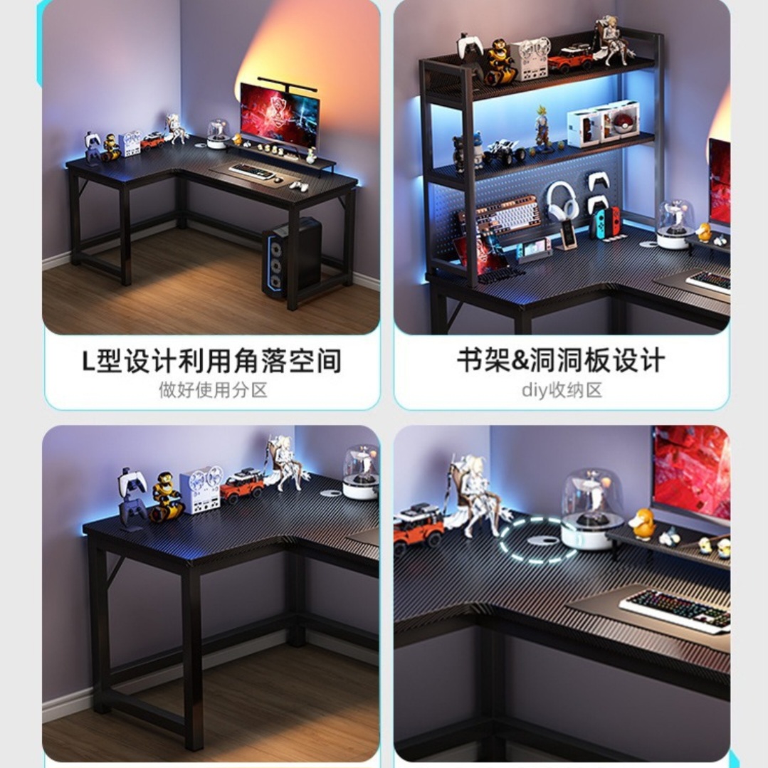 Modern L-Shaped Gaming Computer Desk with Storage Shelves & Pegboard - Image 4