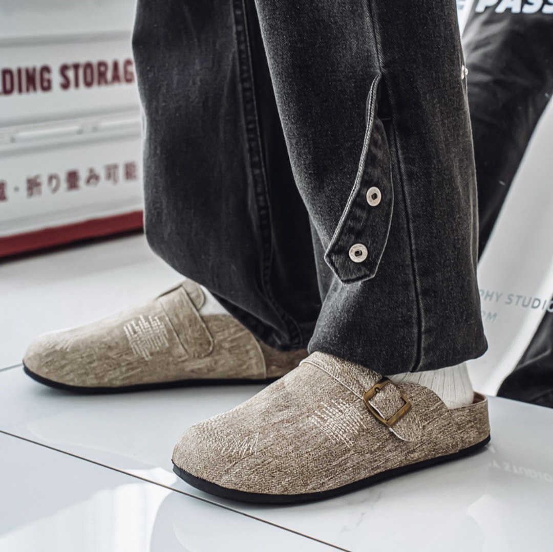 Men's Premium Embroidered Buckle Mule Loafers – Blue - Image 4