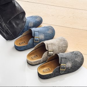 Men's Premium Embroidered Buckle Mule Loafers – Blue