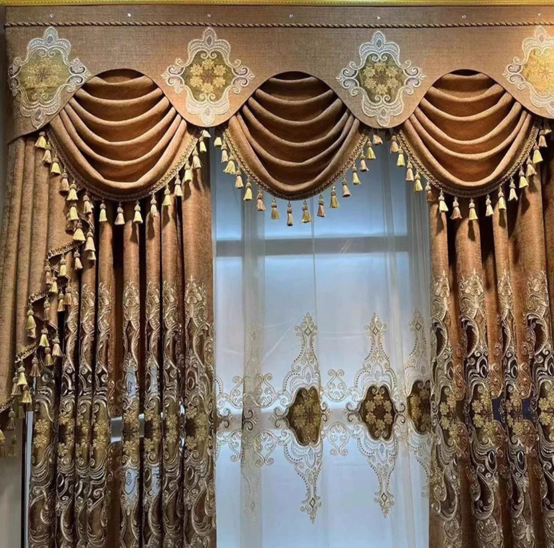 Regal Majesty Luxury Embroidered Curtain Set with Sheer & Tassel Valance - Image 3