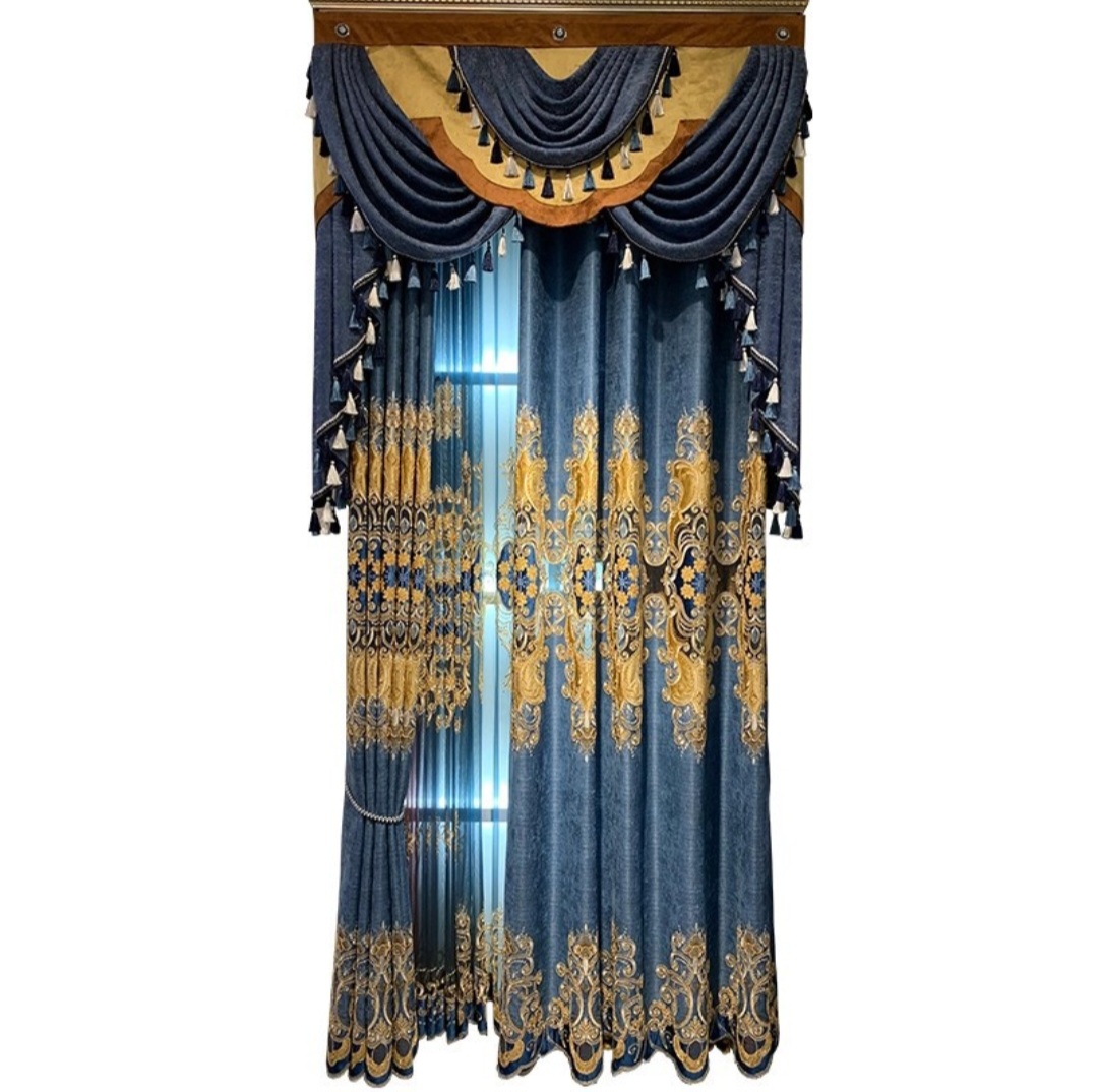 Regal Majesty Luxury Embroidered Curtain Set with Sheer & Tassel Valance - Image 5