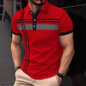 Men's Premium Geometric Stripe Polo Shirt – Red