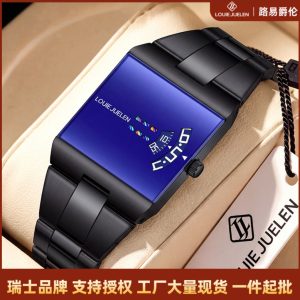Louie Juelen Luxury Rectangular Men's Quartz Wristwatch – Black Stainless Steel Blue Dial
