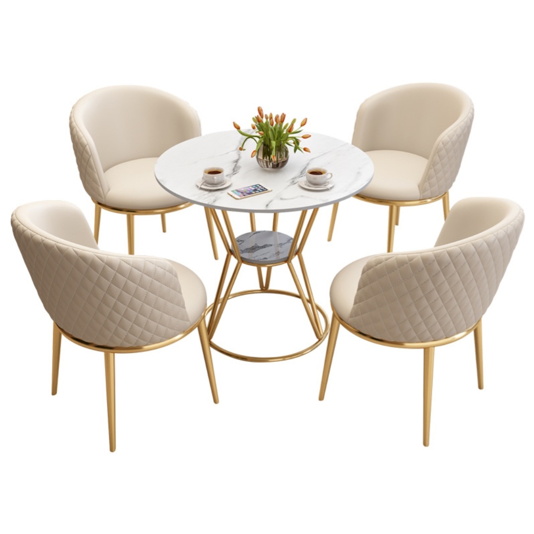 Luxury Marble Round Dining Table Set with 4 Upholstered Chairs - Image 6