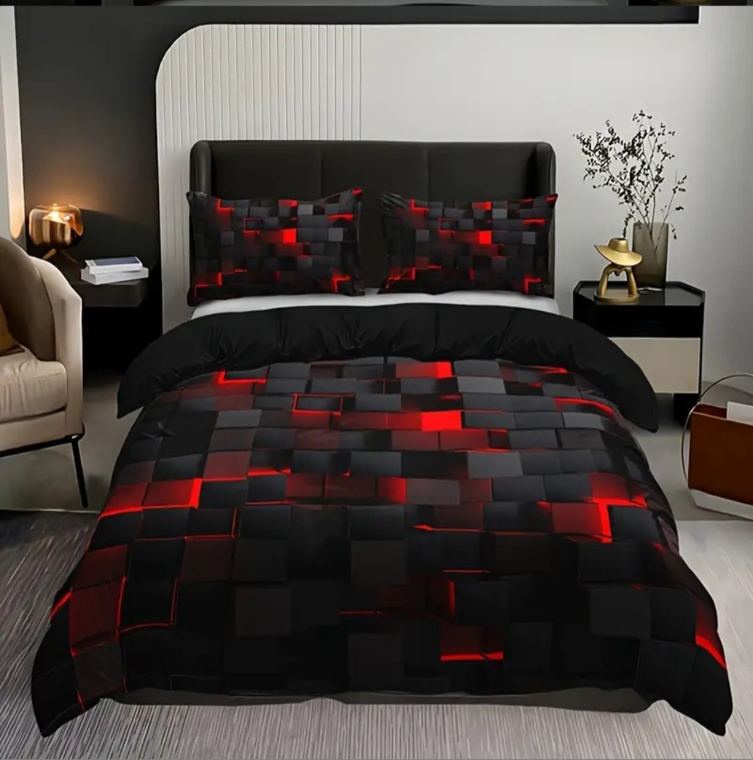 Black & Red 3D Geometric Luxury Bedding Set - Image 3