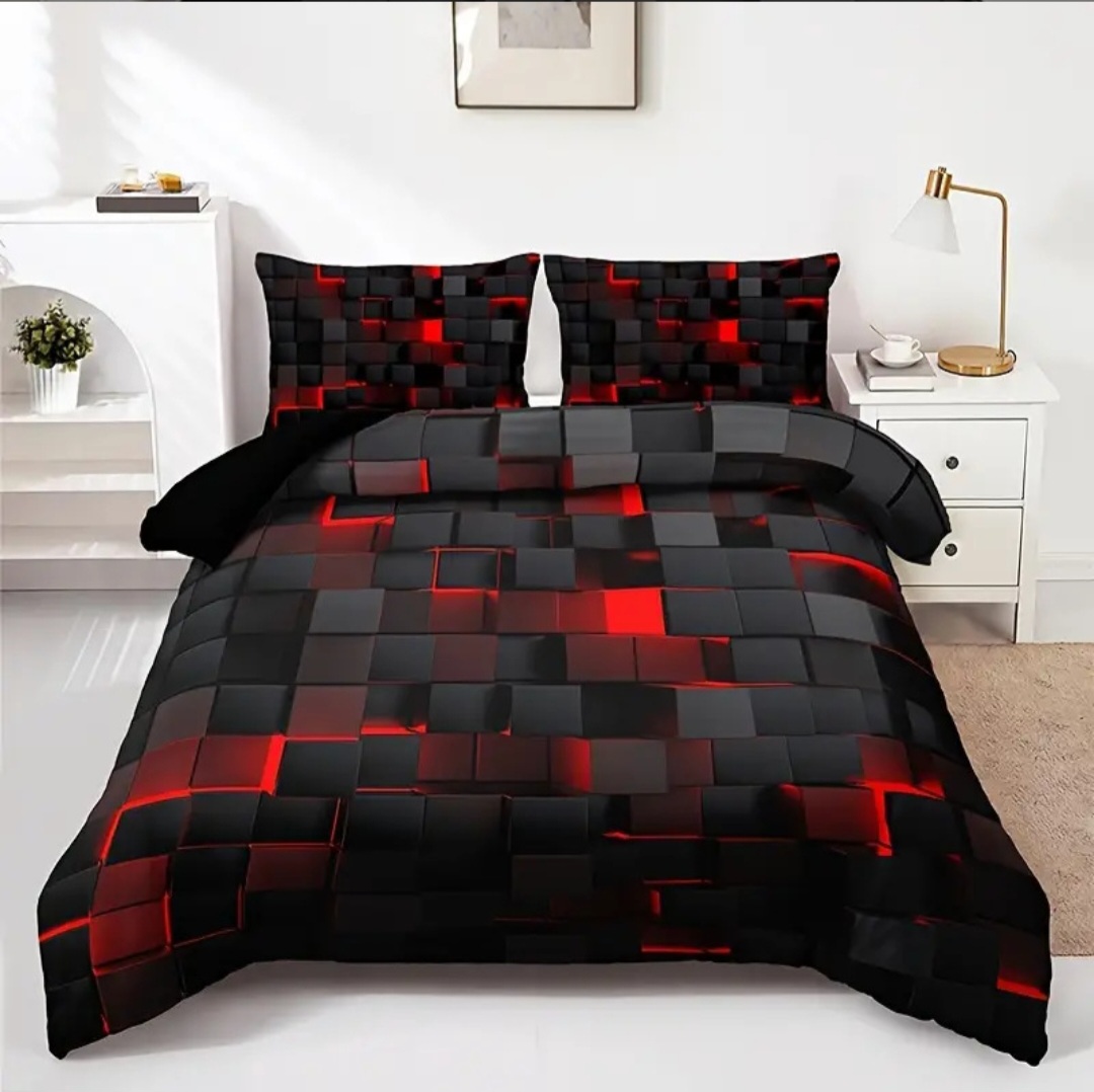 Black & Red 3D Geometric Luxury Bedding Set - Image 4