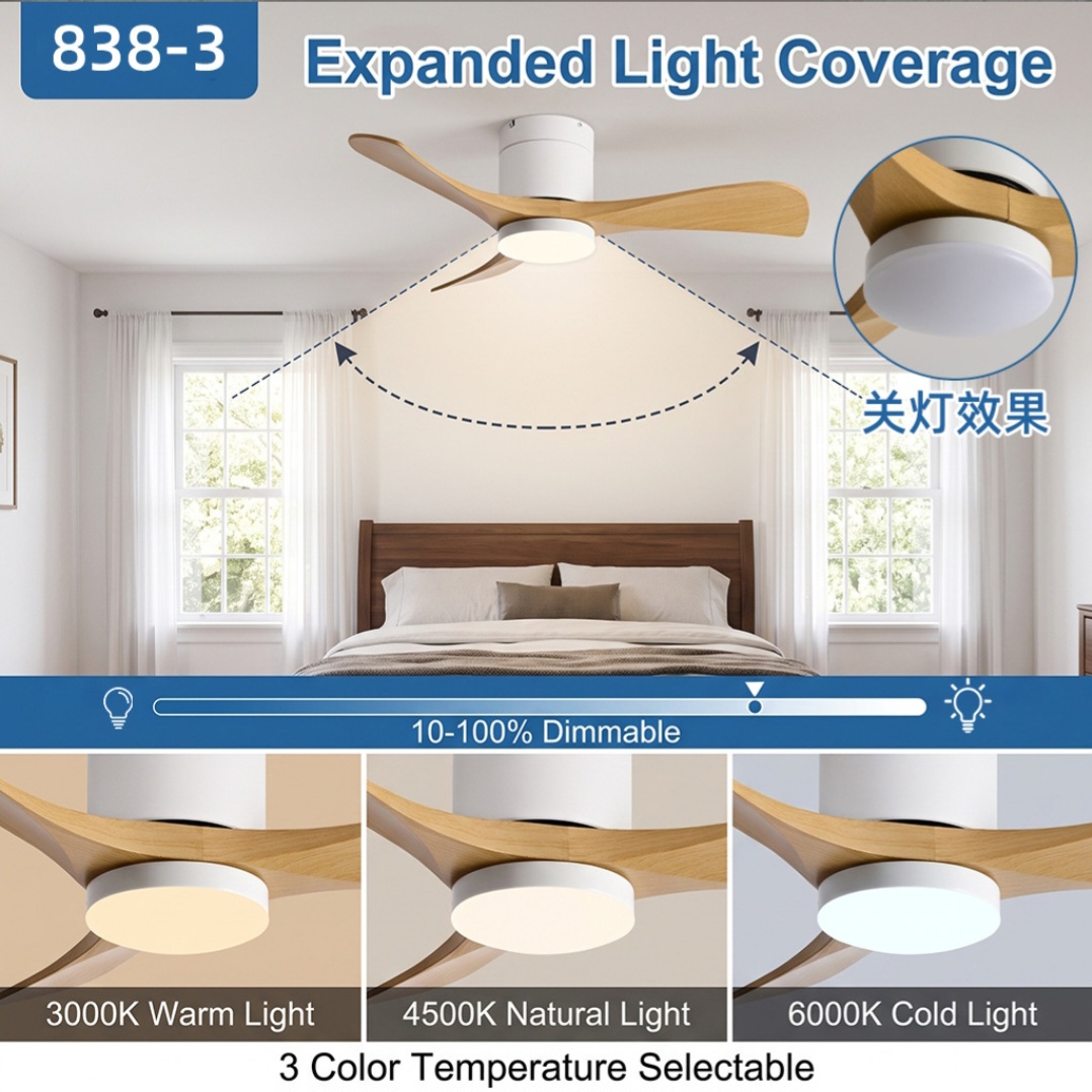 Modern Wooden-Blade Ceiling Fan with LED Light - Image 4